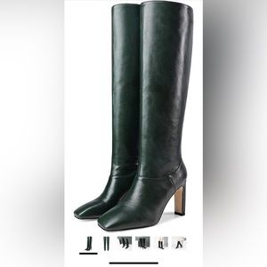 Women's👱🏽‍♀️SquareToe Matter LeatherKnee High,ChunkyHighHeelFashionBoots👢Sz 6